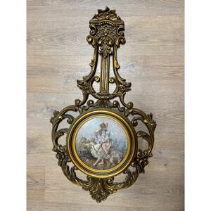 Antique Gold Brown Painted Gilded Gild Frame Wood Round Ornate Frame L31" x W19"